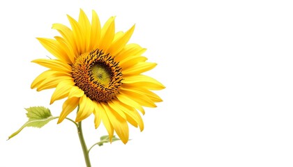 Naklejka premium sunflower, single, blooming, isolated, white, background, highresolution, flower, nature, botanical, vibrant, yellow, petal, closeup, detailed, realistic, floral, elegant, bright, minimal, fresh,