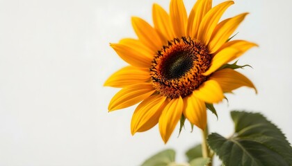 Obraz premium sunflower, single, blooming, isolated, white, background, highresolution, flower, nature, botanical, vibrant, yellow, petal, closeup, detailed, realistic, floral, elegant, bright, minimal, fresh,
