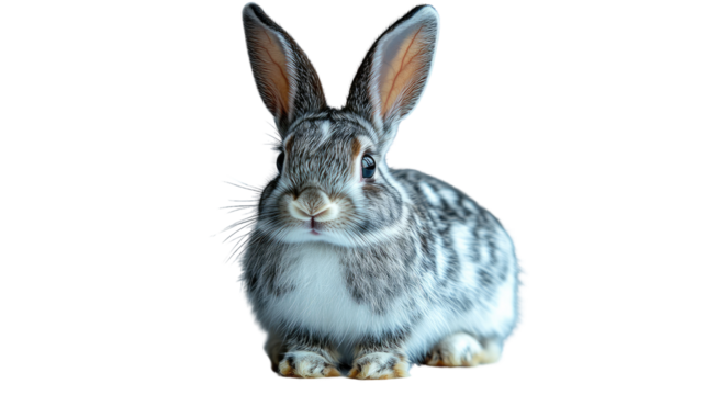 Adorable white rabbit isolated on white background with fluffy fur and big ears