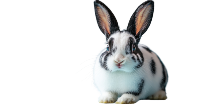 Adorable white rabbit isolated on white background with fluffy fur and big ears
