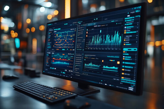 グラフが映されたパソコンの画面