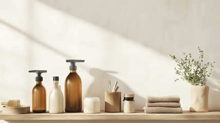 Eco-friendly cleaning products and natural ingredients are beautifully displayed to promote sustainable cleaning solutions. Ideal for creating a healthy, toxin-free home environment