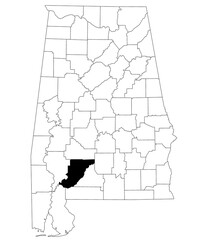 Map of Monroe County in Alabama state on white backround. single County map highlighted by black color on Alabama map. UNITED STATES, US