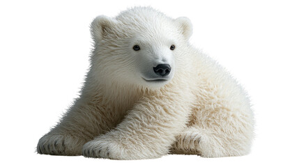 Fototapeta premium Polar bear cub isolated on white snow in the Arctic wilderness