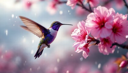 Fototapeta premium Humming Bird in flight for nectar