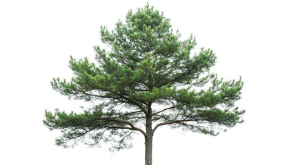 A single pine tree isolated on a white background with green foliage and branches, representing nature and growth