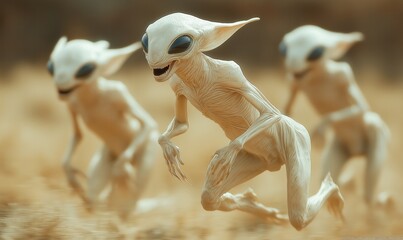 Fototapeta premium Wild alien creatures running across the landscape.