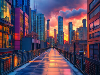 city skyline at sunset