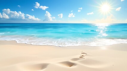 Fototapeta premium Sand With Blue Sea - Beach Summer Defocused Background With Glittering Of Sunlights