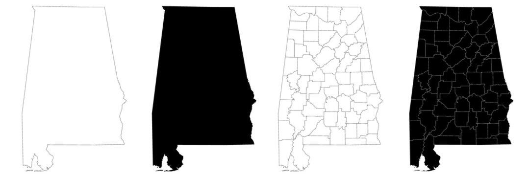 Alabama administrative map, Alabama outline and counties state map set - illustration version