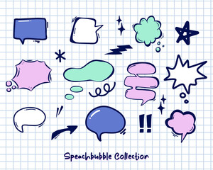 Speech bubble collection set comic cute cartoon element vector clip art template copy space text talk bubble isolated editable
