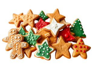 Homemade Christmas Cookies on White Background, Multiple Shapes and Tasty Designs, Christmas Festive Concept. PNG Transparent.