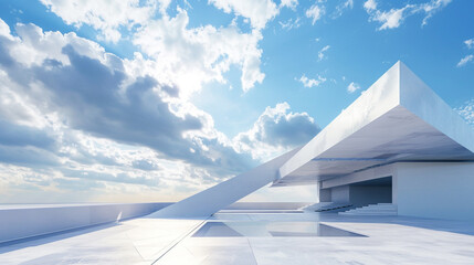 Surreal white minimal architecture in a 3D render