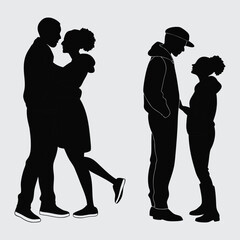  couple set silhouette vector art and illustration