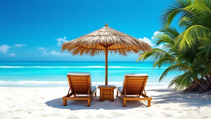 Chairs And Umbrella In Tropical Beach - Seascape Banner