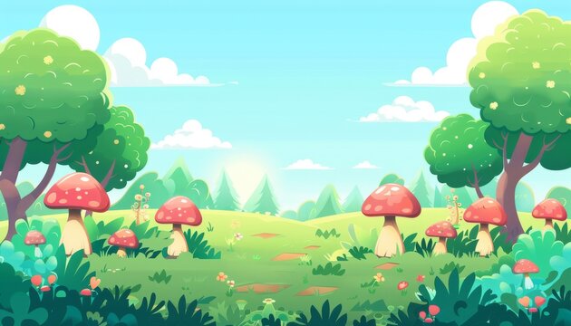 Magical Mushroom Forest. Fantasy Landscape. Enchanted Woodland. Giant Mushrooms, Fairy Tale Forest, Dreamy Landscape.