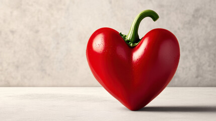 Heart-shaped red bell pepper on minimalist background