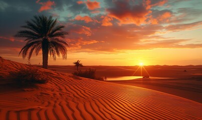Desert Sunset With Palm Trees