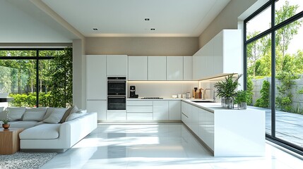 Modern kitchen with sleek design and natural light.