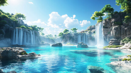 Obraz premium A fantasy wonderland with a clear blue sky, floating islands