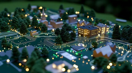 Obraz premium A Charming Miniature Village with Glowing Lights and Lush Greenery Representing Community Life