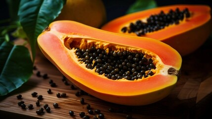 Ripe Papaya with Orange Flesh and Black Seeds