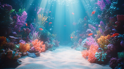 A whimsical underwater wonderland filled with glowing coral