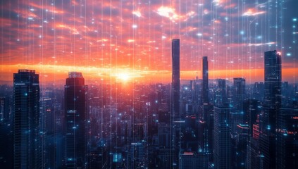 Obraz premium Smart City Technology: 3D Illustration of Digital Data Transfer and IoT for a Connected Future