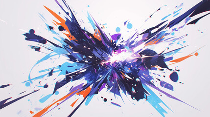 explosive abstract splatter painting with sharp lines and bright colors in a dynamic composition