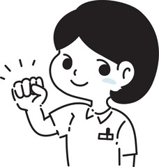 ガッツポーズをする看護師のイラストアイコン
