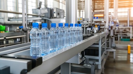 A Production Line of Bottled Water Ready for Distribution and Consumption