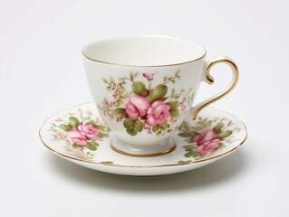 Fototapeta premium Heart-Shaped Cup and Saucer with Floral Background