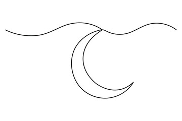 Ramadan symbol continuous one line drawing of moon icon Eid in simple outline vector illustration

