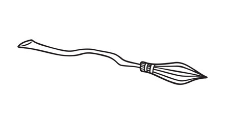 Fototapeta premium witch broom doodle hand drawn icon. Outline drawing witch broom line clipart symbol. Halloween magic broom. 
