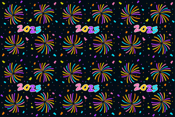 2025 New Year Fireworks Seamless Pattern