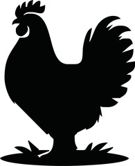 Rooster crowing, Basic simple Minimalist vector graphic, isolated on white background, black and white