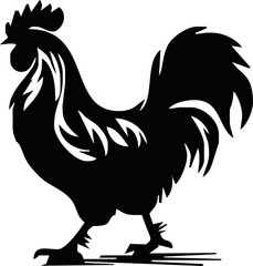 Rooster crowing, Basic simple Minimalist vector graphic, isolated on white background, black and white