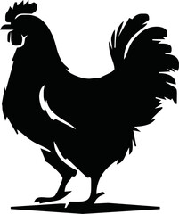 Rooster crowing, Basic simple Minimalist vector graphic, isolated on white background, black and white