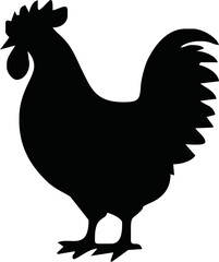Rooster crowing, Basic simple Minimalist vector graphic, isolated on white background, black and white