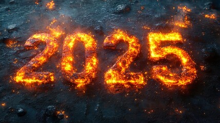 Burning 2025 Numbers with Glowing Fire Effect