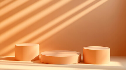 Realistic 3D orange cylinder podium background with cube base, Clean empty wall scene. Minimal mockup or abstract product display presentation, Platform vector geometric design