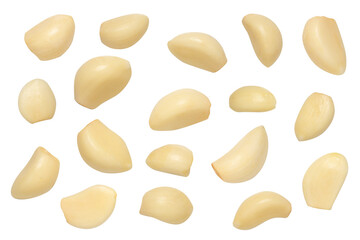 Set of peeled garlic cloves isolated on transparent background