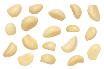 Set of peeled garlic cloves isolated on transparent background