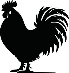 Rooster crowing, Basic simple Minimalist vector graphic, isolated on white background, black and white