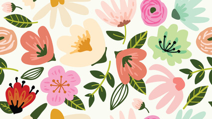 Seamless pattern with floral and plants , vector decorative, flowers seamless pattern wallpaper background for your design , wrapping paper	