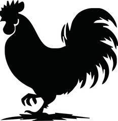 Rooster crowing, Basic simple Minimalist vector graphic, isolated on white background, black and white
