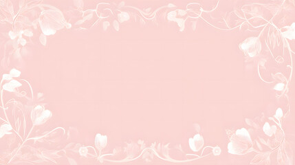 Light pink background, flat illustration, with flower and plant frame, white, simple background, empty space in the middle of the frame.