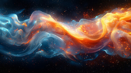 celestial currents of blue and orange sweep across the cosmic canvas creating a vivid contrast