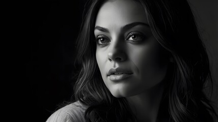 Moody Black and White Portrait of a Thoughtful Young Woman