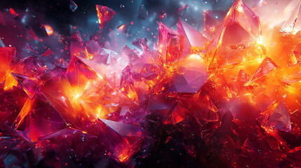 vivid abstract art depicting red and orange crystal shards emerging in a fiery landscape